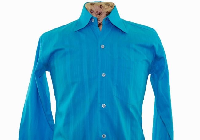 70s Blue Ribbed Long Sleeve Shirt closeup