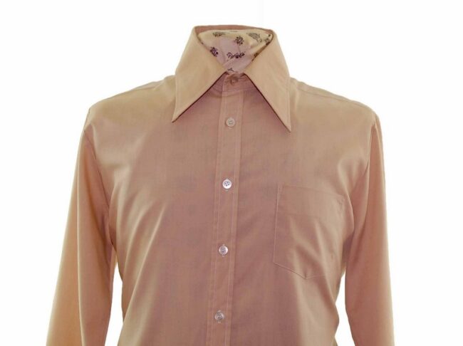 70s Tan Brown Long Sleeve Shirt closeup