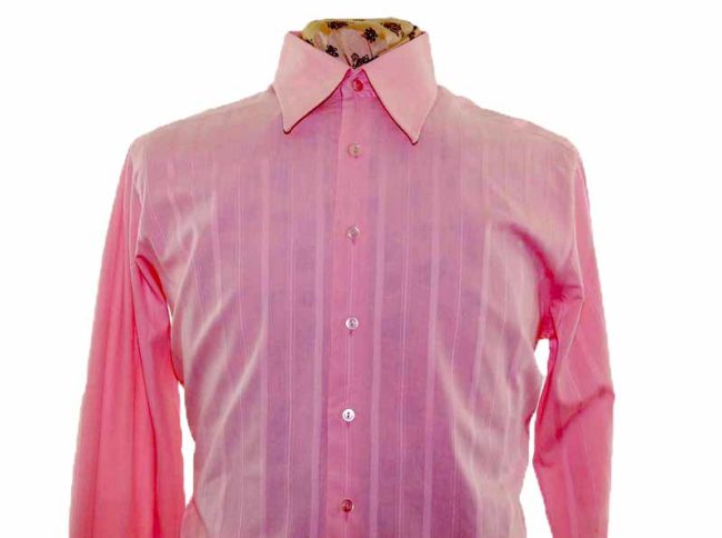 70s Pink Ribbed Long Sleeve Shirt closeup
