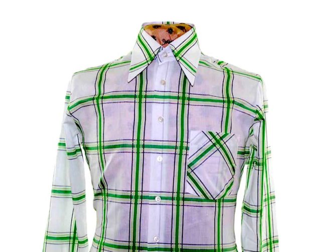 70s Green Patterned Long Sleeve Shirt closeup