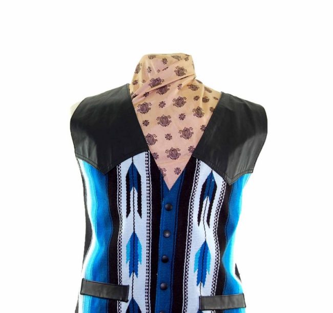 Black Leather Patterned Waistcoat closeup