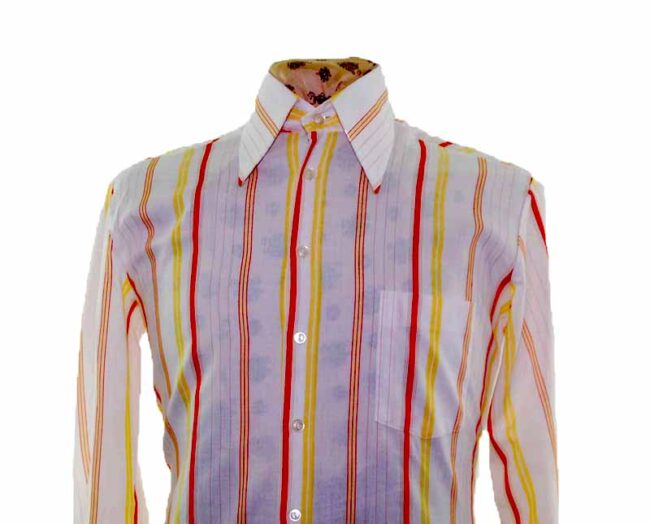 70s White Striped Long Sleeve Shirt closeup