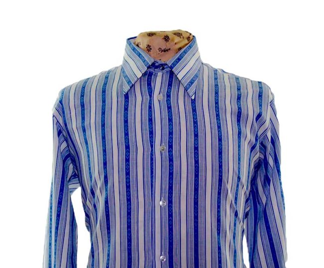 70s Light Blue Striped Long Sleeve Shirt closeup