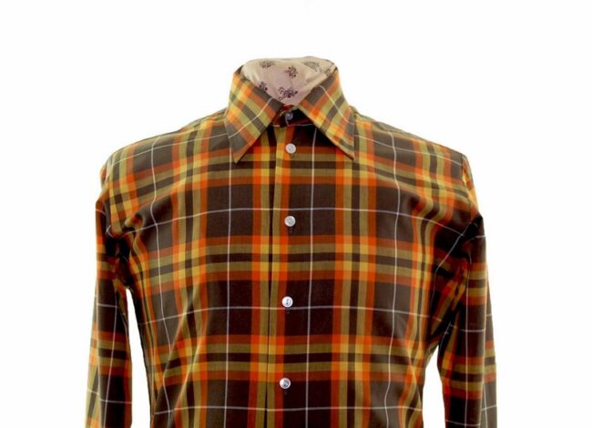 70s Autumnal Checked Long Sleeve Shirt closeup