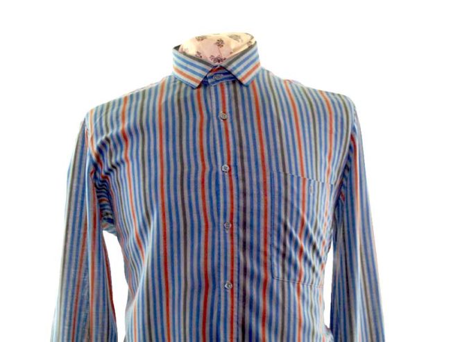 70s Dark Blue Striped Long Sleeve Shirt closeup