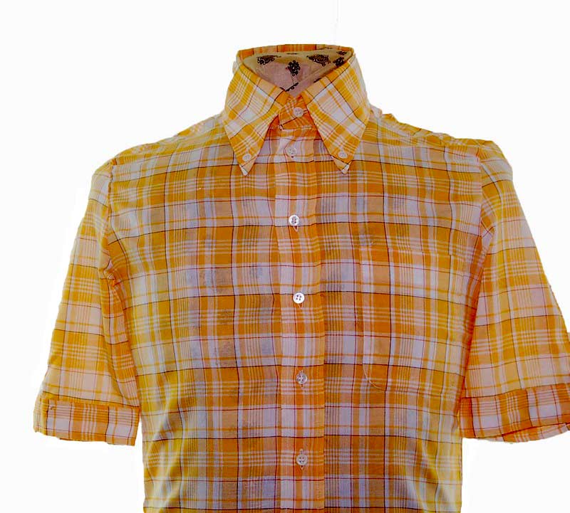 70s Yellow Checked Short Sleeve Shirt closeup