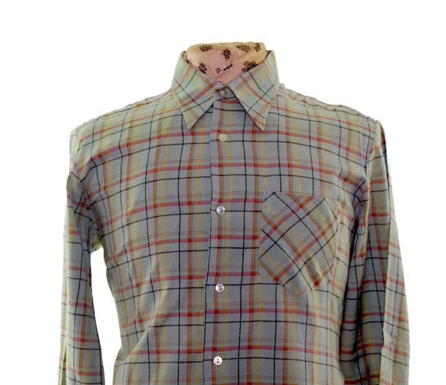 70s Faded Green Checked Long Sleeve Shirt closeup