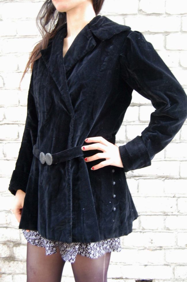 30s Black Velvet Belted Jacket