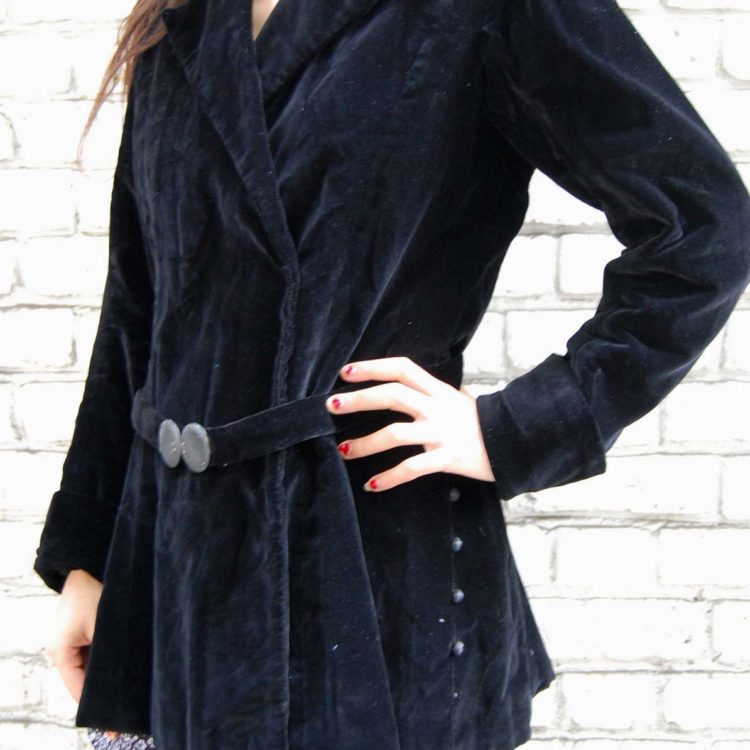 30s Black Velvet Belted Jacket