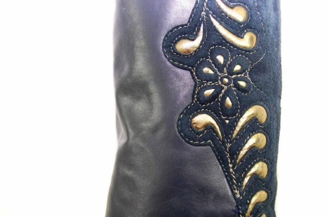 Close up back 80s Navy Gold Leathers Boots