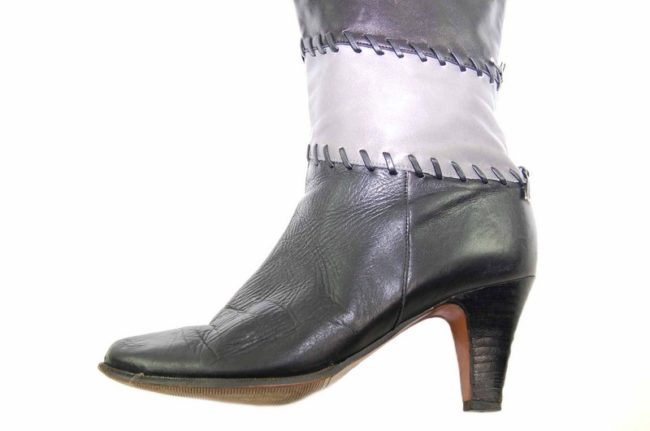 Close up side 80s Black Patchwork Leather Boots