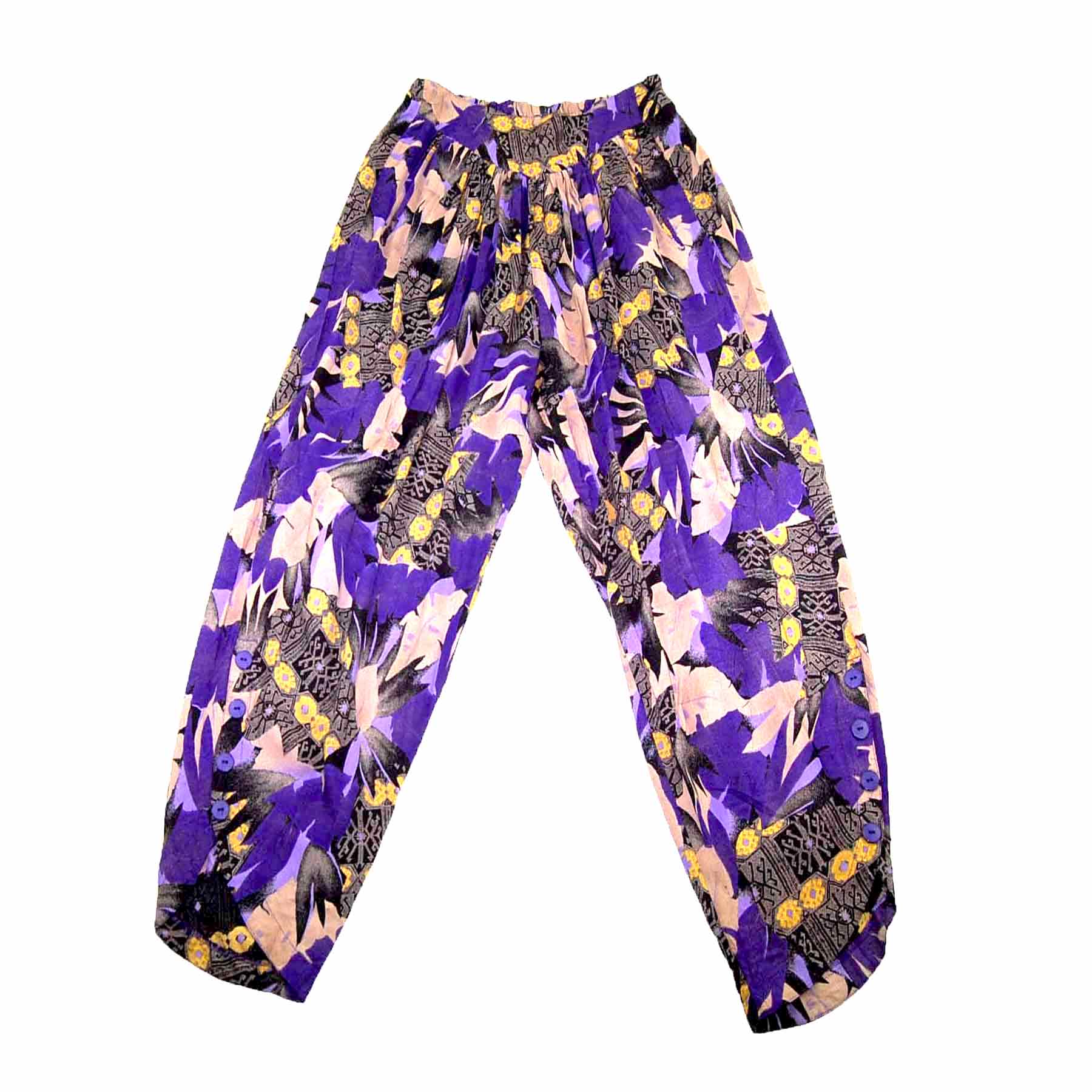 90s Purple Floral Patterned Harem Pants - Blue 17 Vintage Clothing