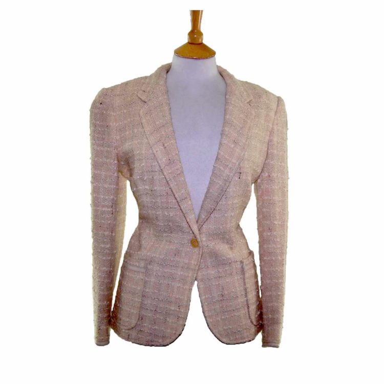 Textured Checked Cream Wool Jacket