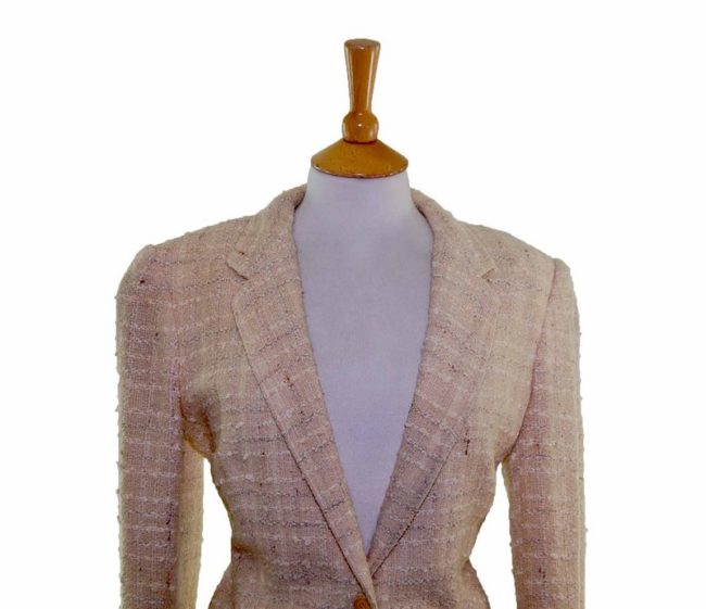 Textured Checked Cream Wool Jacket front