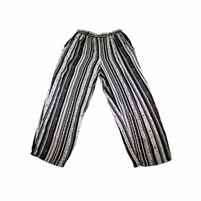 90s Black Striped Floral Straight Leg Trousers