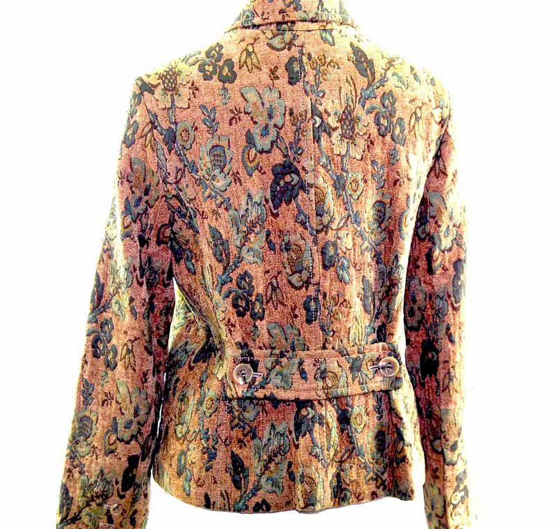Ladies Green Floral Tapestry Jacket - Blue 17 Vintage Clothing