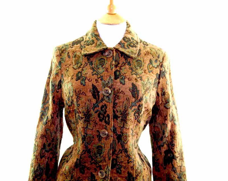 Ladies Green Floral Tapestry Jacket - Blue 17 Vintage Clothing