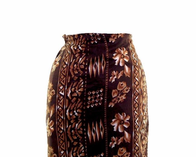 90s Brown Striped Printed Wrap Skirt closeup