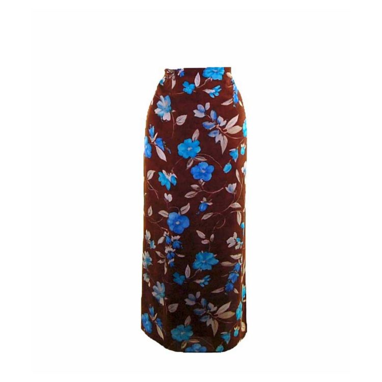 90s Brown Blue Floral Printed Wrap Skirt