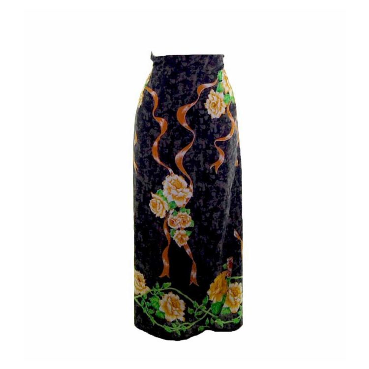 90s Navy Golden Rose Wrap Skirt