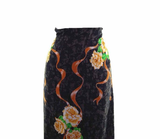 90s Navy Golden Rose Wrap Skirt closeup