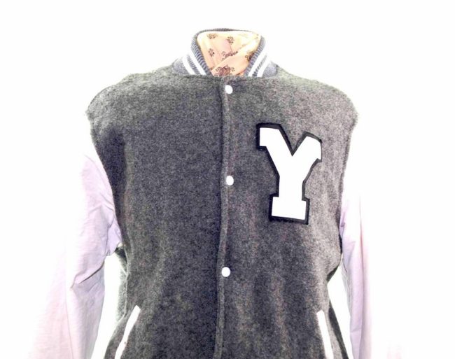 Vintage Grey 'Y' Cheer Jacket closeup