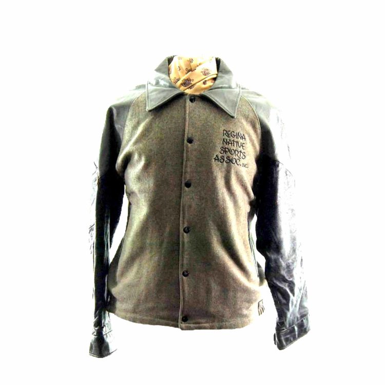 Vintage Grey Leather Varsity Jacket