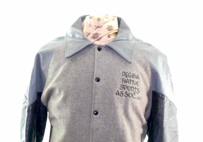 Vintage Grey Leather Varsity Jacket front
