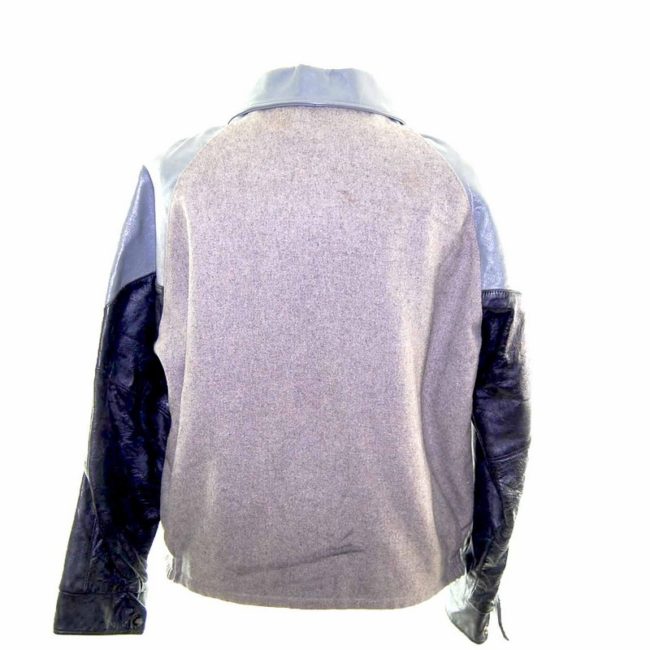 Vintage Grey Leather Varsity Jacket back