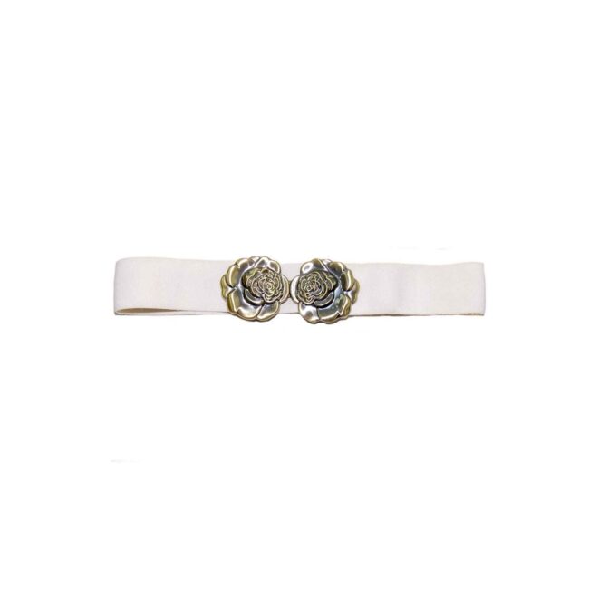 80s White Rose Elasticated Belt