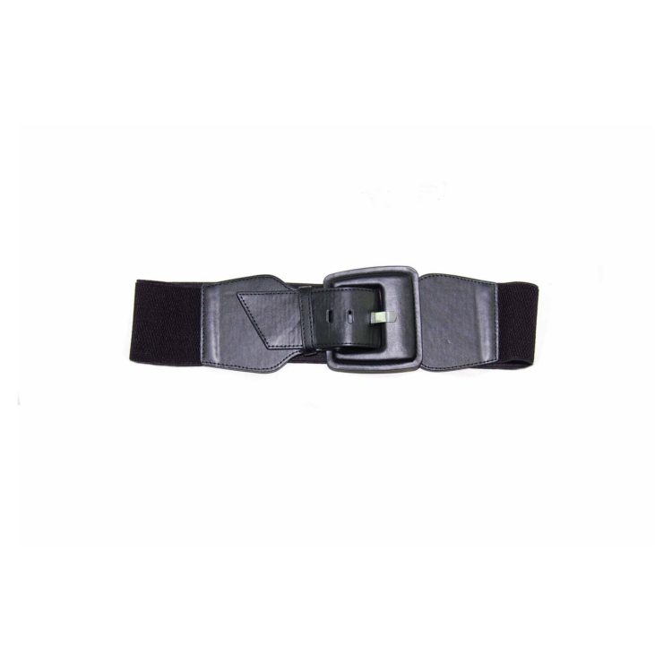 80s Black Large Buckle Elasticated Belt