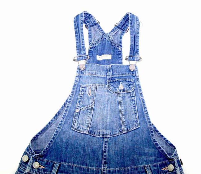 90s Boyfriend Cropped Denim Dungarees closeup