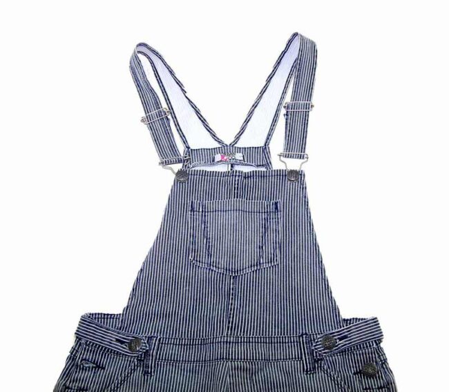 90s Striped Cropped Denim Dungarees closeup