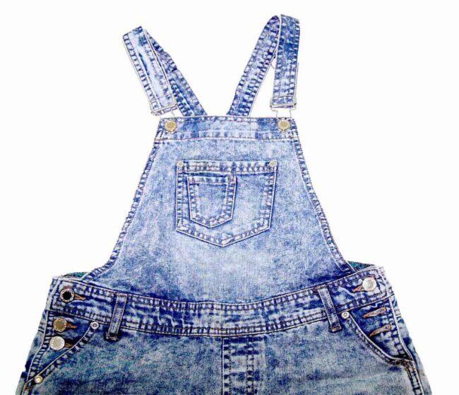 90s Acid Wash Short Denim Dungarees closeup