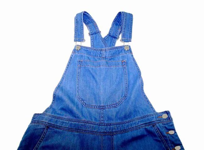 90s Cropped Blue Denim Dungarees closeup