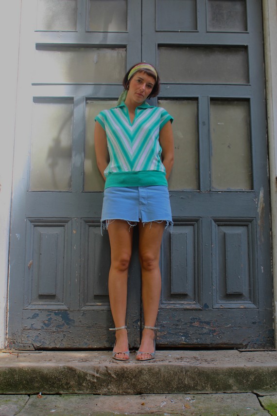 90s levi denim mini skirt and chevron knitted top 90s levi denim mini skirt and chevron knitted top