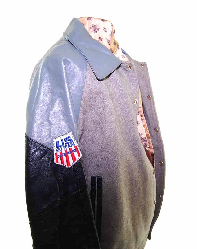Vintage Grey Leather Varsity Jacket arm