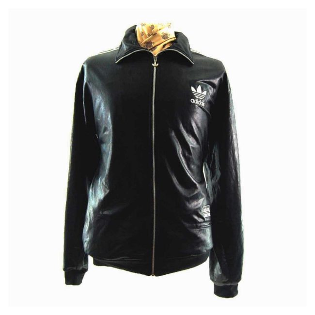 90s Shiny Black Adidas Track Jacket