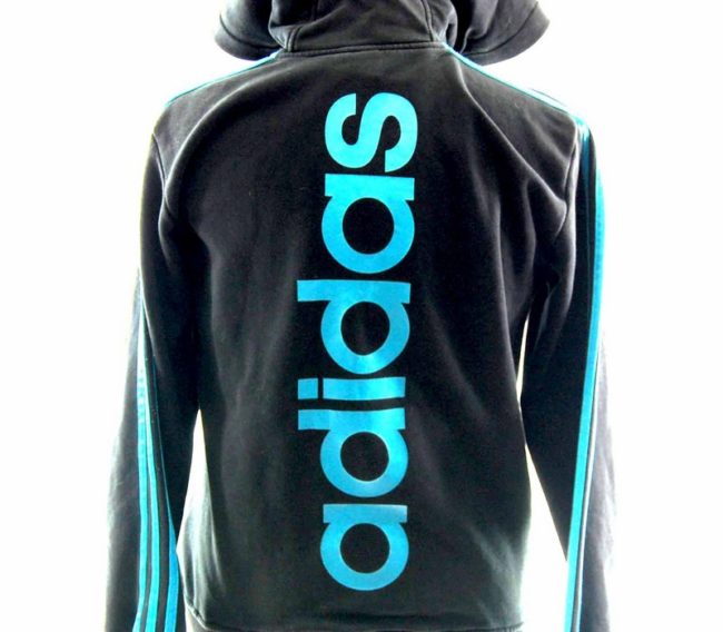 Back of Hooded Black Adidas Track Top