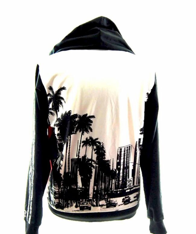 Back of Snazzy Tropical Print Adidas Zip Up Hoodie