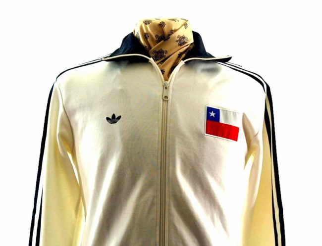 Close up of 80s White Adidas Track Top