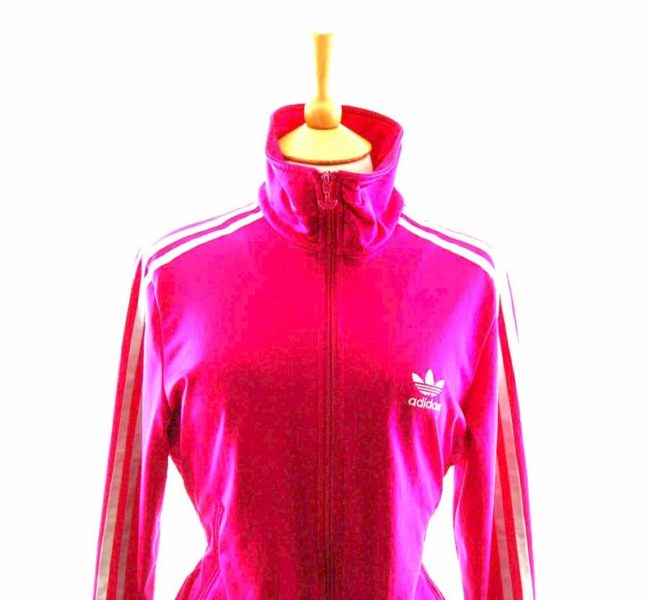 Close up of 90s Barbie Pink Ladies Adidas Tracksuit Top