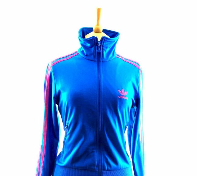 Close up of 90s Blue Adidas Tracksuit Top Womens