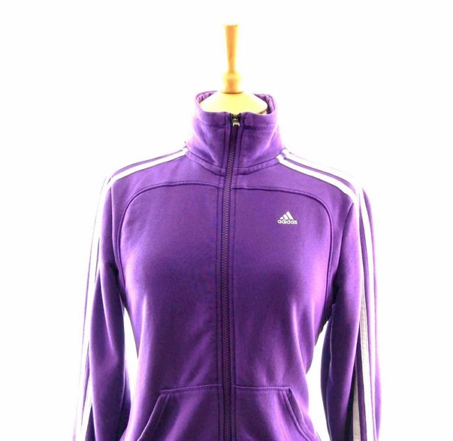 Close up of 90s Purple Adidas Track Jacket
