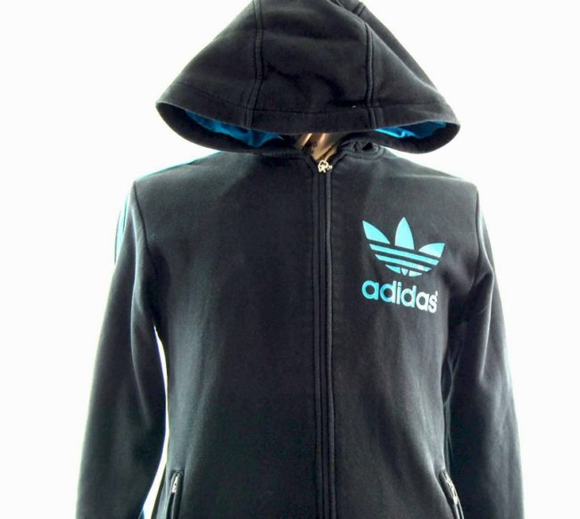 Close up of Hooded Black Adidas Track Top