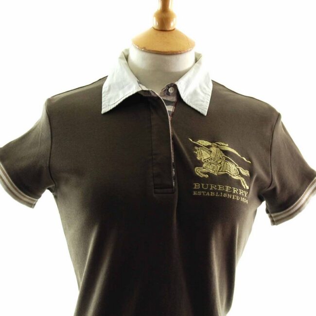 Close up of Ladies Brown Burberry polo shirt