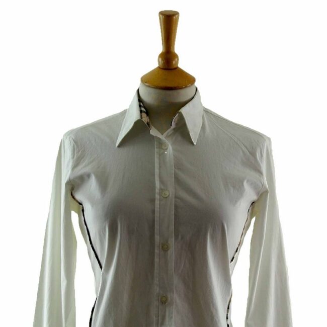 Close up of Ladies White Cotton Burberry Shirt