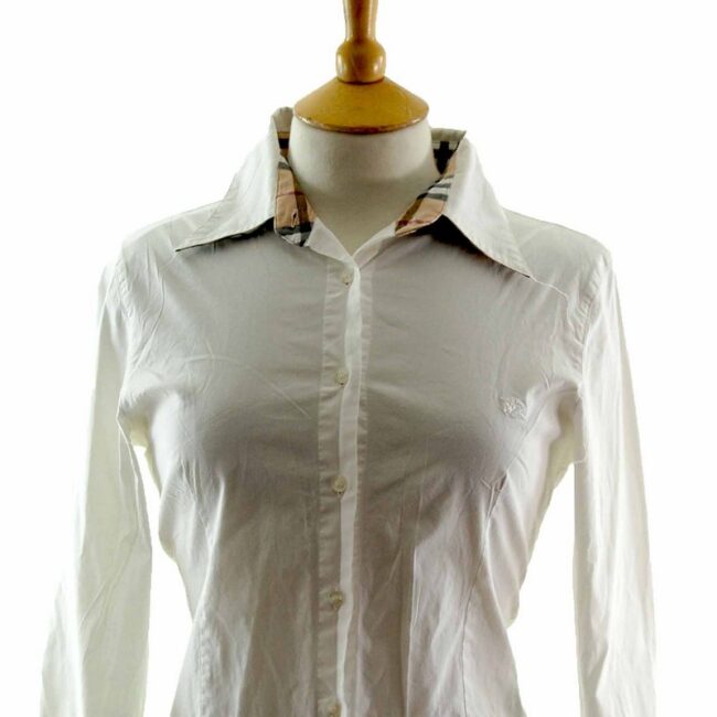 Close up of White Cotton Burberry Shirt Womens