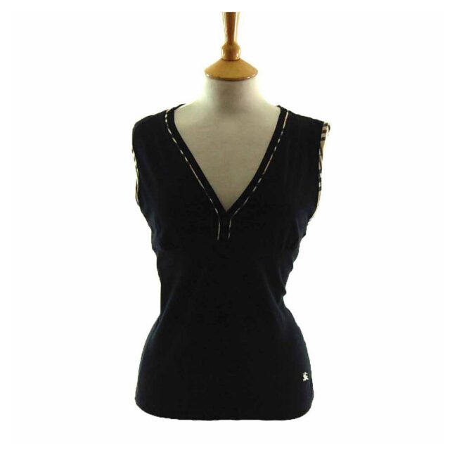 Ladies Black V Neck Burberry Top