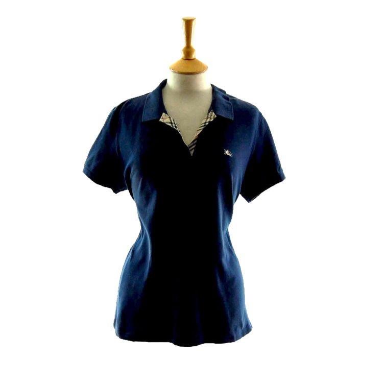 Ladies Dark Blue V Neck Burberry Polo Shirt